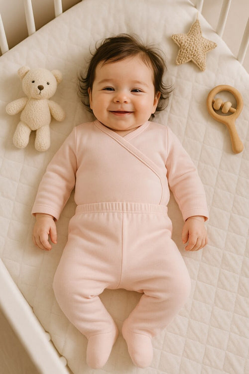 Envelope Bodysuit & Footie Set Flannel/Jersey - Plain Pink (0-3M)