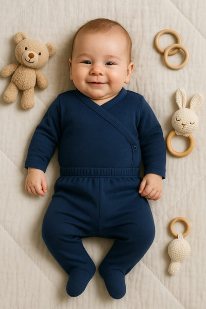 Envelope Bodysuit & Footie Set Flannel/Jersey - Plain Blue (0-3M)