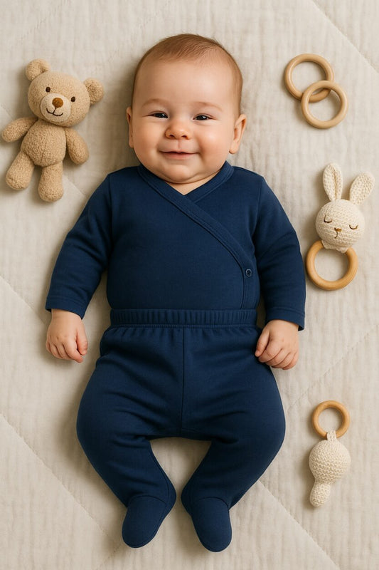 Envelope Bodysuit & Footie Set Flannel/Jersey - Plain Blue (0-3M)