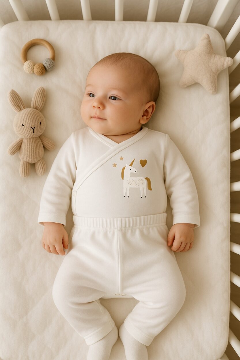 Envelope Bodysuit & Footie Set Flannel/Jersey - White - Unicorn (0-3M)
