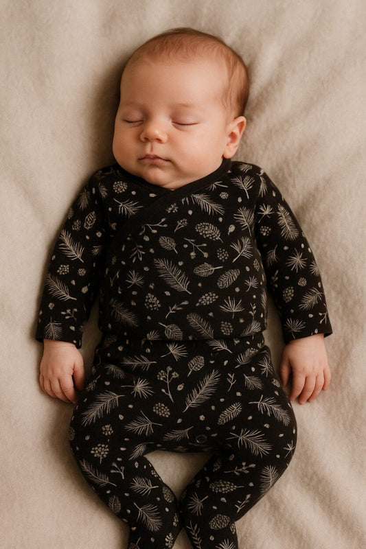 Envelope Bodysuit & Footie Set Jersey - Black Flowers (0-3M)