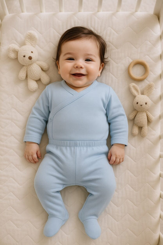 Envelope Bodysuit & Footie Set Jersey - Plain Light Blue (0-3M)