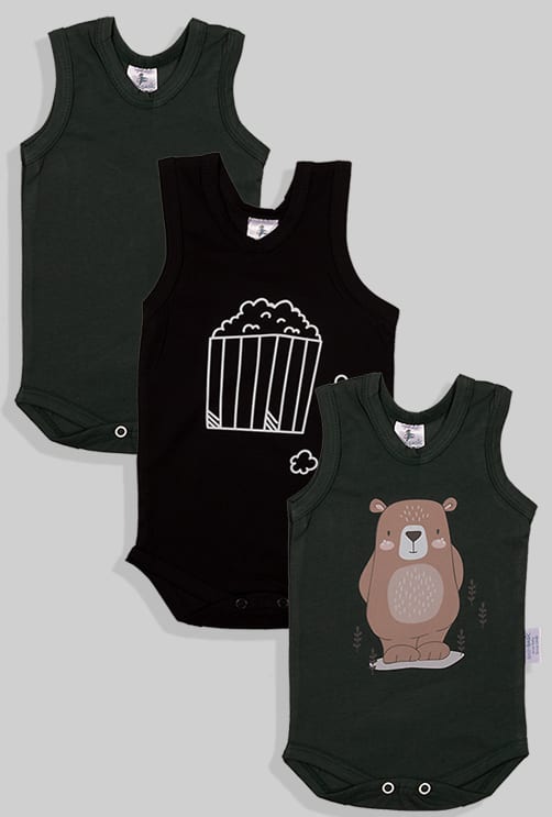 Set of 3 - Tank Bodysuits - Popcorn Bears Solid (3 Months - 2 Years)