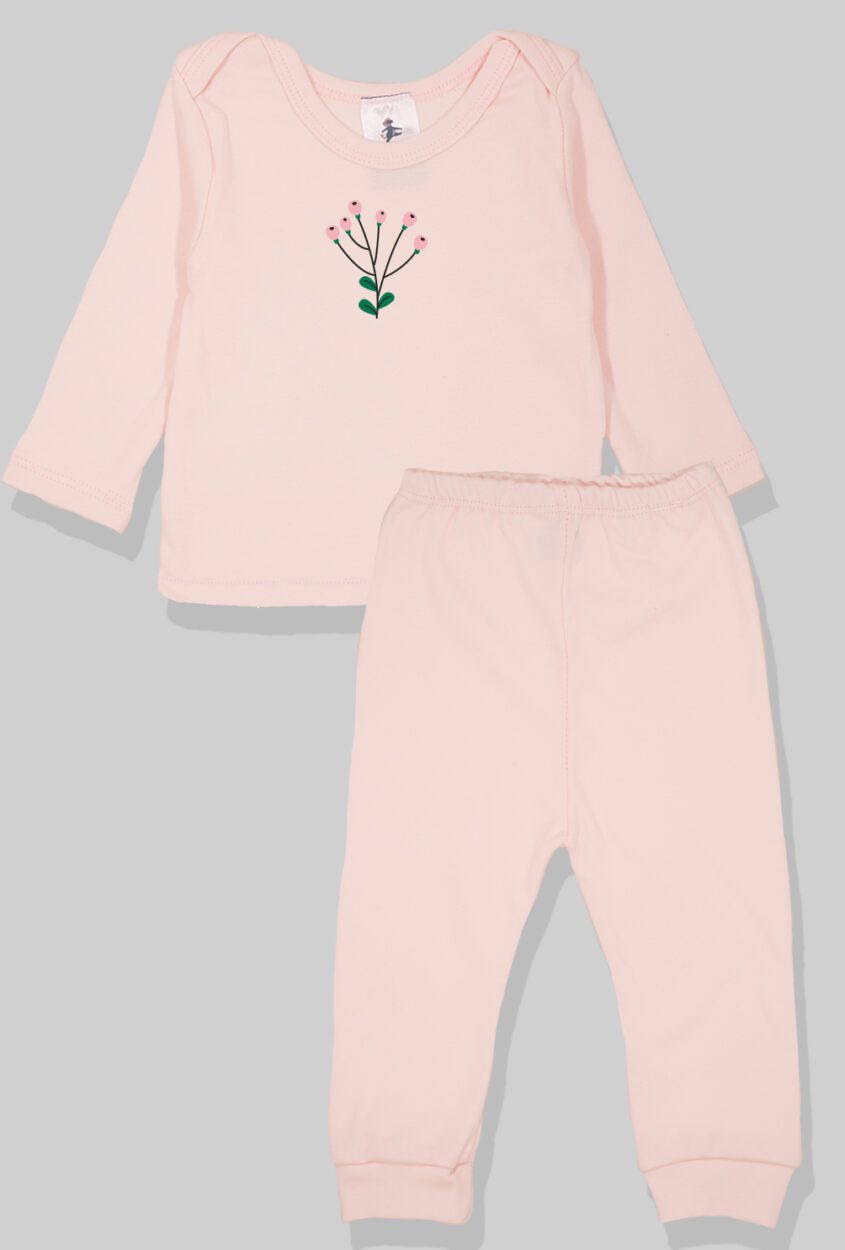 Long Sleeve Flannel Sleepsuit - Flower - Light Pink (1-2.5 Years)