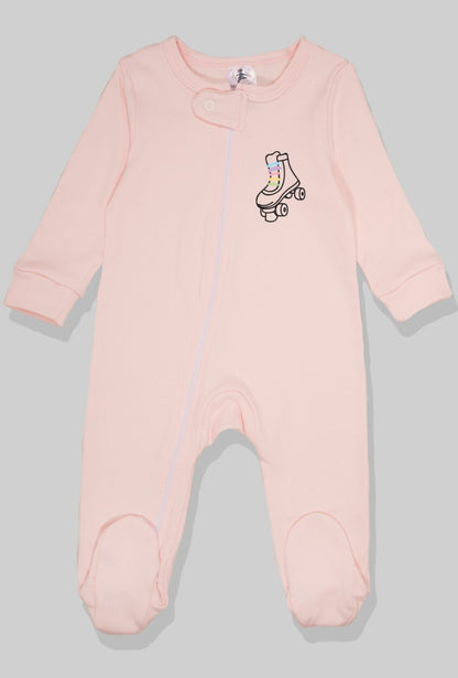 Set of 5 - Double-Zip Flannel Zipsuits | Unicorn | Rainbow | Flower | Roller Blades | Love (0-12 Months)