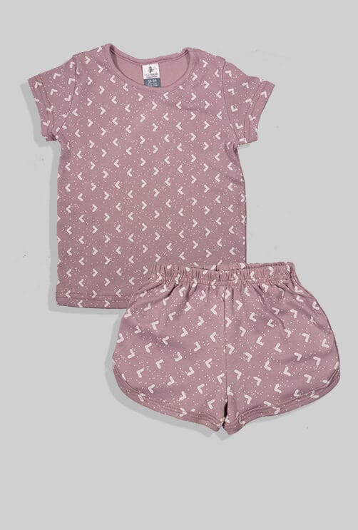 Short Sleepsuit Set - Pants & Top - Purple - Triangles (1-4 Years)