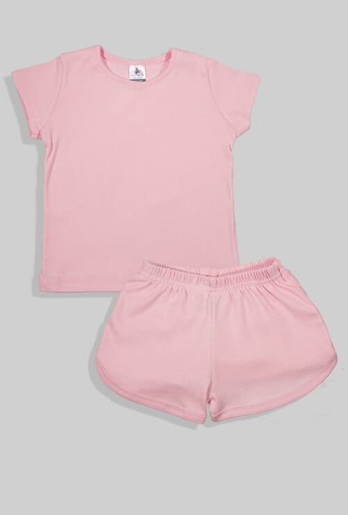 Short Sleepsuit Set - Pants & Top - Pink Solid (1-4 Years)