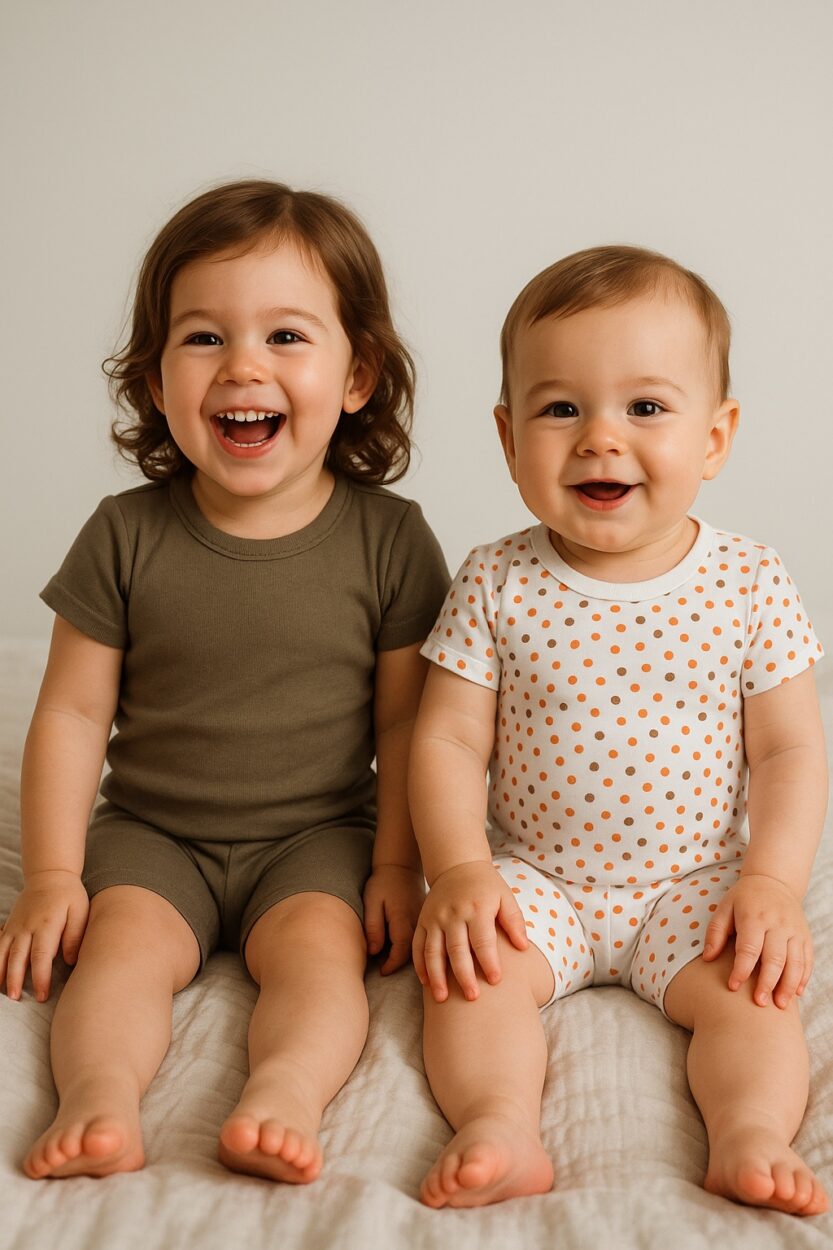 Set of 2 - Short Zipsuits - Dots Solid - Gray (3-24 Months)
