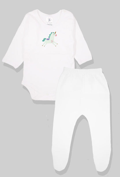 Bodysuit & Footie Set/Pants Flannel - Unicorn (0-2 Years)
