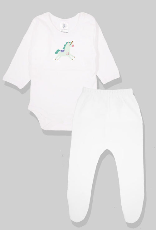 Bodysuit & Footie Set/Pants Flannel - Unicorn (0-2 Years)
