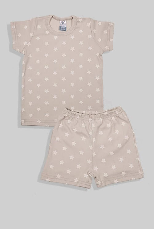 Short Sleepsuit Set - Pants & Top - Stars - Light Gray (1-4 Years)