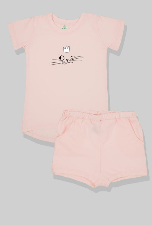 Nursery Set - Top & Pants - Winking Cat - Light Pink (2-5 Years)