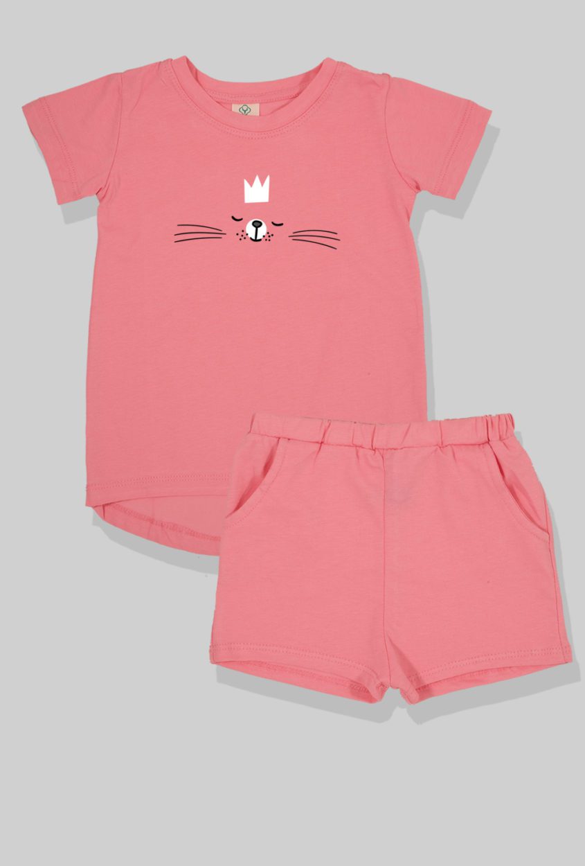 Top & Pants Set - Cat with Crown - Pink (2-5 Years)