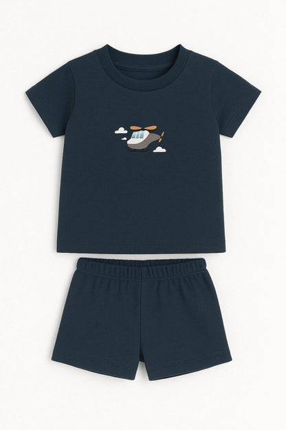 Short Sleepsuit Set | Blue Print Helicopter (2-4 Years)