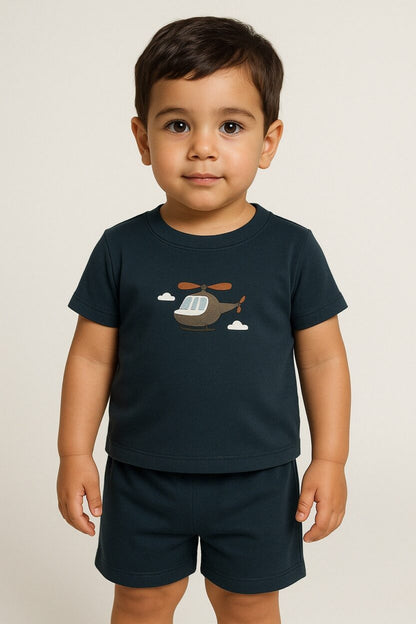 Short Sleepsuit Set | Blue Print Helicopter (2-4 Years)