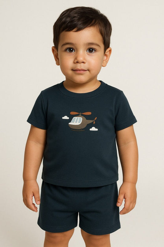 Short Sleepsuit Set | Blue Print Helicopter (2-4 Years)