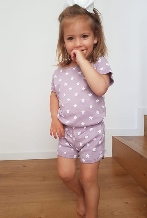 Short Sleepsuit Set - Pants & Top - Purple - Stars (1-4 Years)
