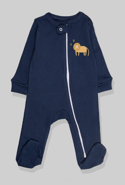 Set of 3 - Double-Zip Flannel Zipsuits - Lion | Gray Solid | Car (0-12 Months)