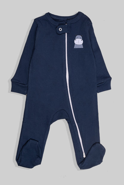 Set of 5 - Double-Zip Flannel Zipsuits | Lion | Hippo | Car | Polar Bear | Penguin (0-12 Months)