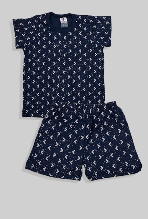 Sleepsuit Set Short Pants & Top - Triangles - Blue (1-4 Years)