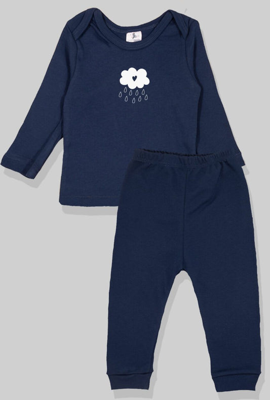 Long Sleeve Flannel Sleepsuit - Rain & Cloud - Blue (1-2.5 Years)