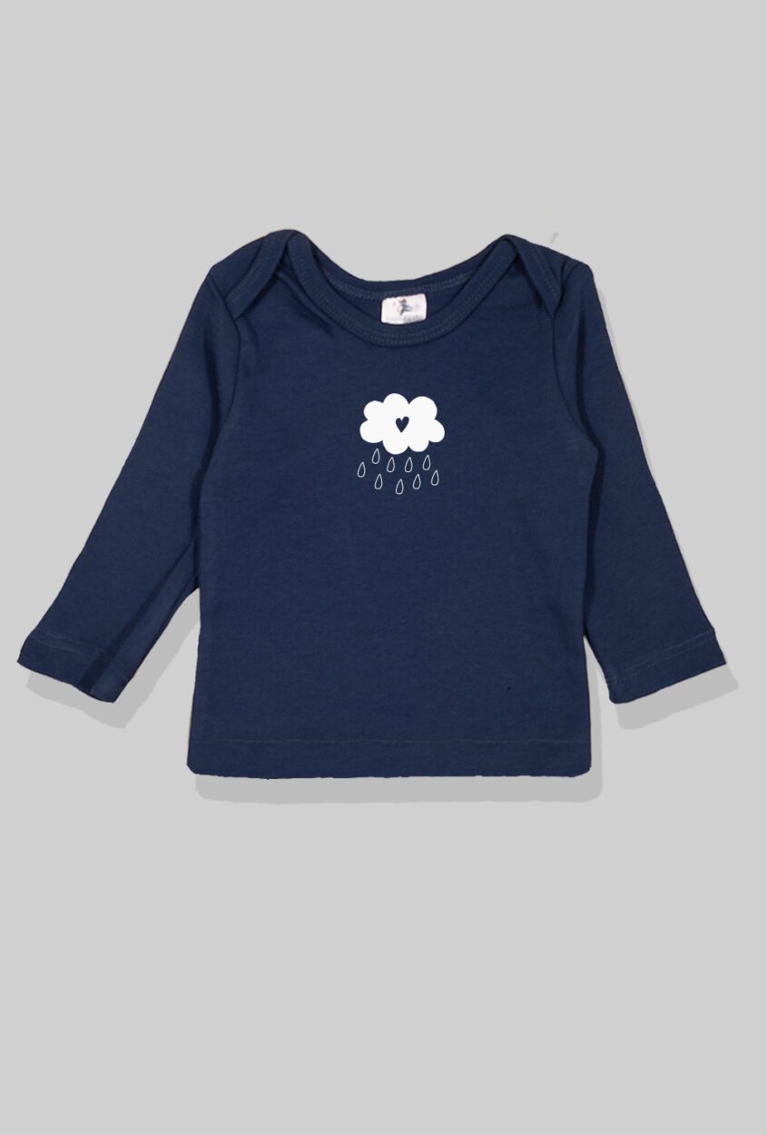 Long Sleeve Flannel Sleepsuit - Rain & Cloud - Blue (1-2.5 Years)