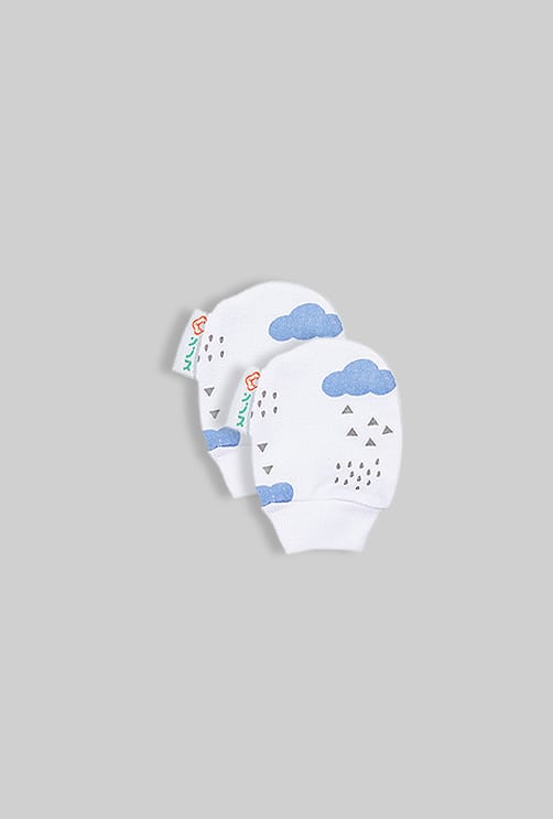 Baby Mittens - Light Blue Clouds (0-3M)