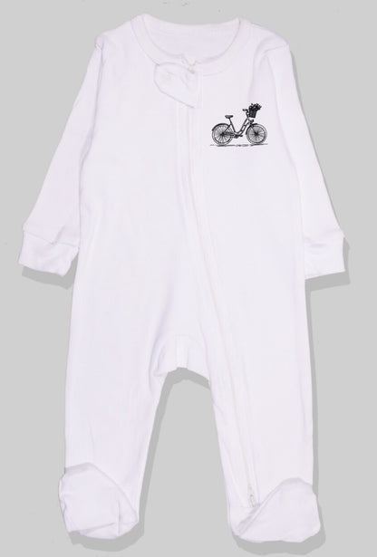 Set of 5 - Double-Zip Flannel Zipsuits | Penguin | Shooting Star | Bicycle | Crown | Cheetah (0-12 Months)
