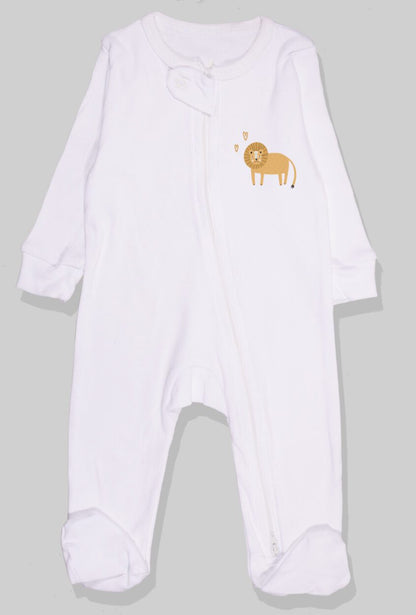 Set of 5 - Double-Zip Flannel Zipsuits | Lion | Hippo | Car | Polar Bear | Penguin (0-12 Months)