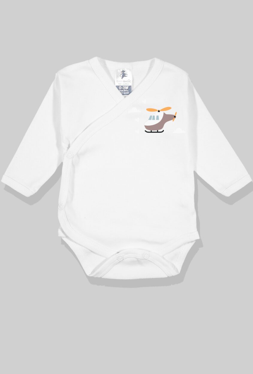 Envelope Bodysuit & Footie Set Jersey/Flannel - White - Helicopter (0-3M)