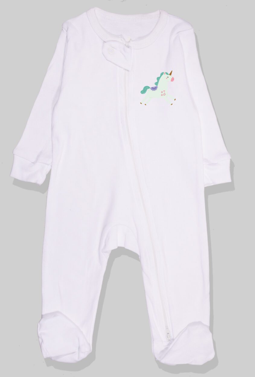 Set of 5 - Double-Zip Flannel Zipsuits | Unicorn | Rainbow | Flower | Roller Blades | Love (0-12 Months)