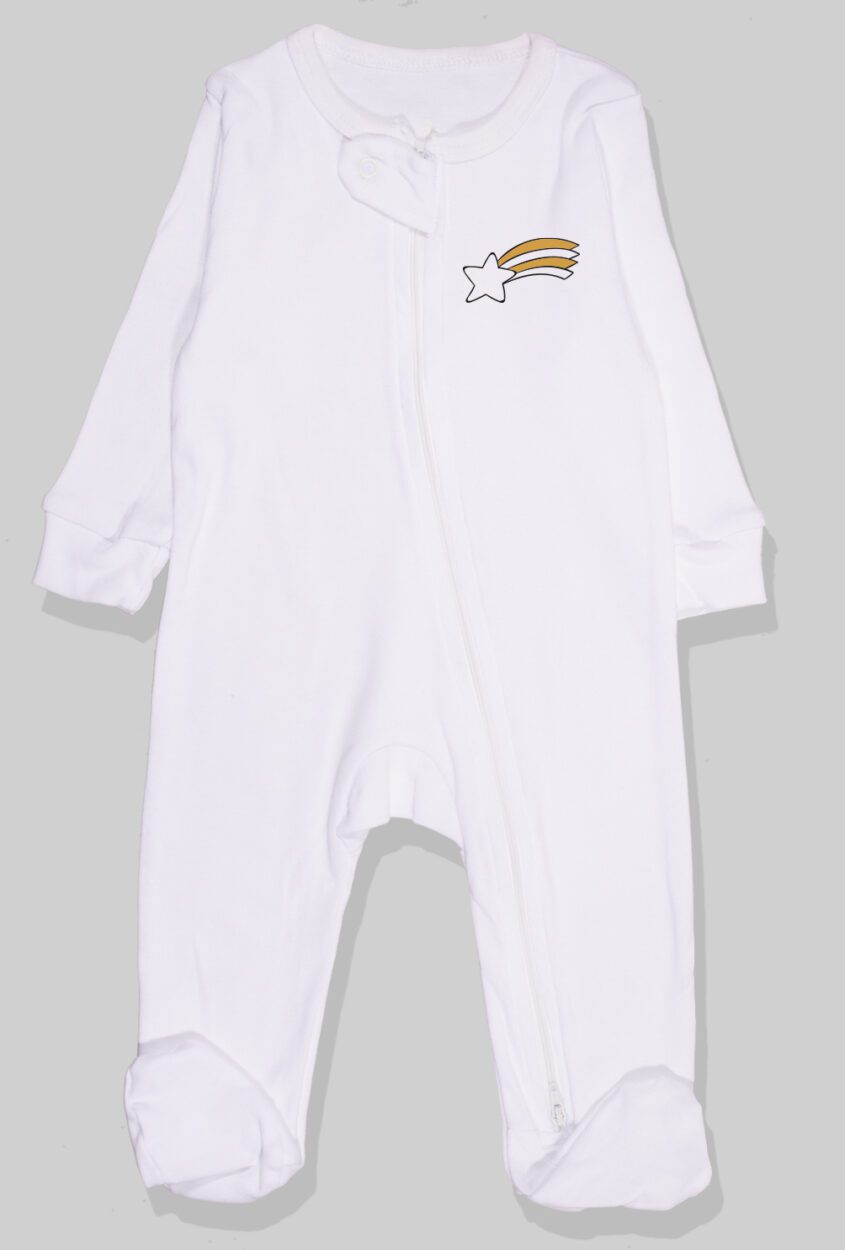Set of 3 - Double-Zip Flannel Zipsuits - Shooting Star | Feathers | Solid (0-12 Months)