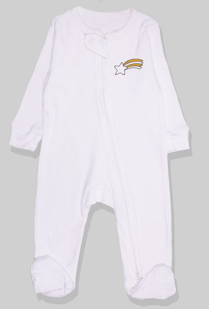 Set of 3 - Double-Zip Flannel Zipsuits - Shooting Star | Feathers | Solid (0-12 Months)