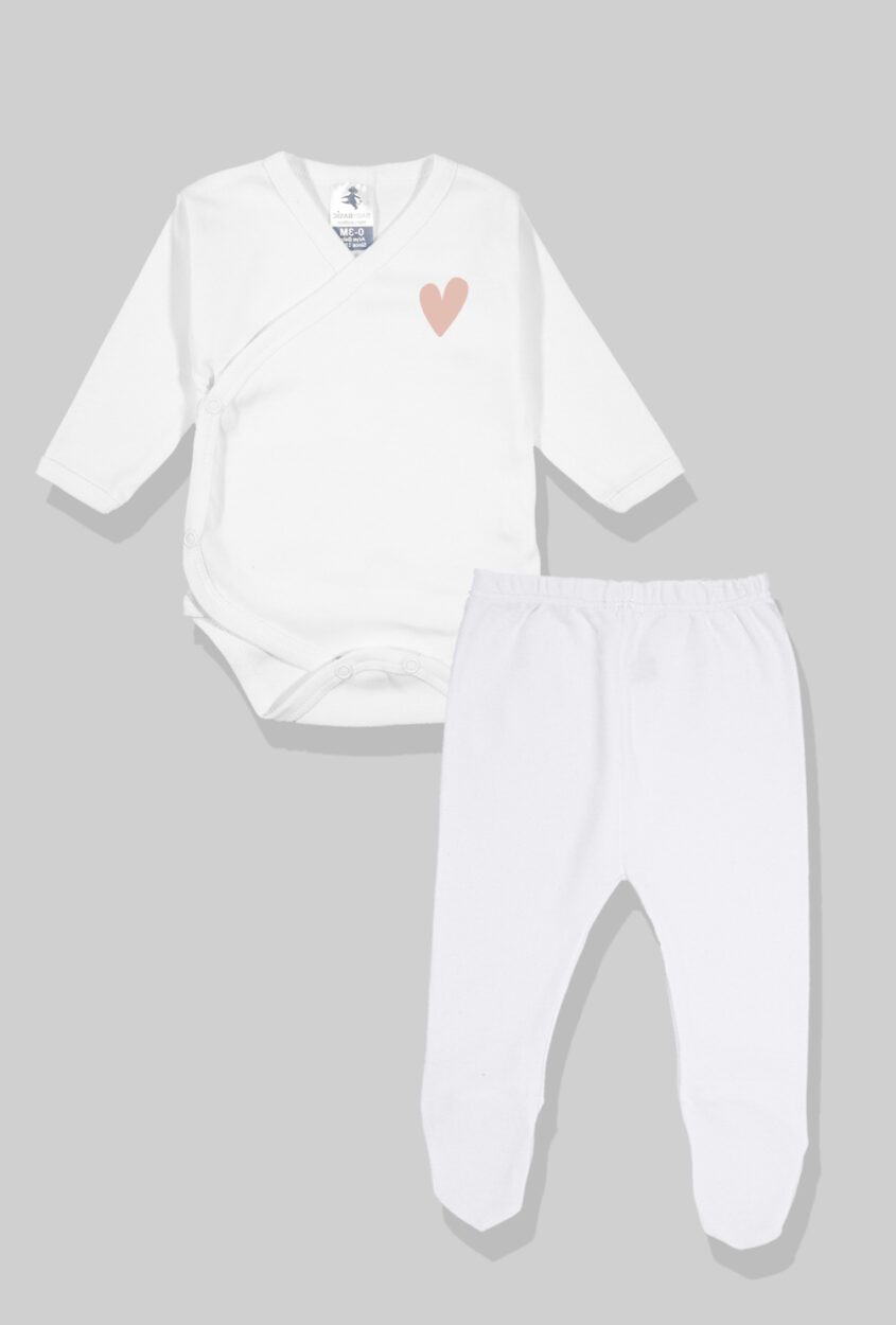 Envelope Bodysuit & Footie Set Jersey/Flannel - White - Heart (0-3M)