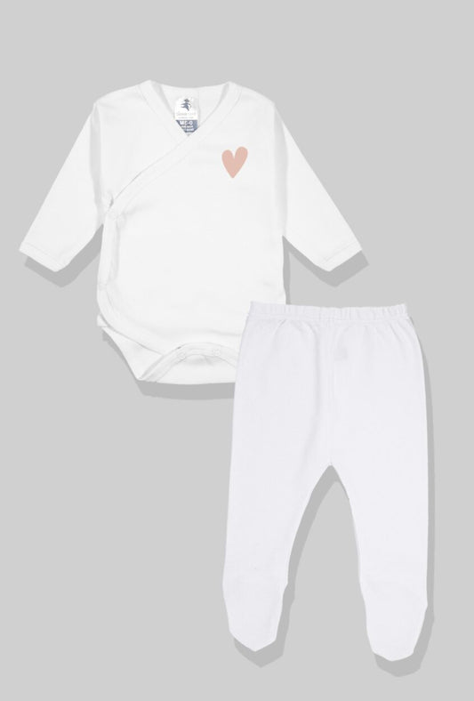 Envelope Bodysuit & Footie Set Jersey/Flannel - White - Heart (0-3M)