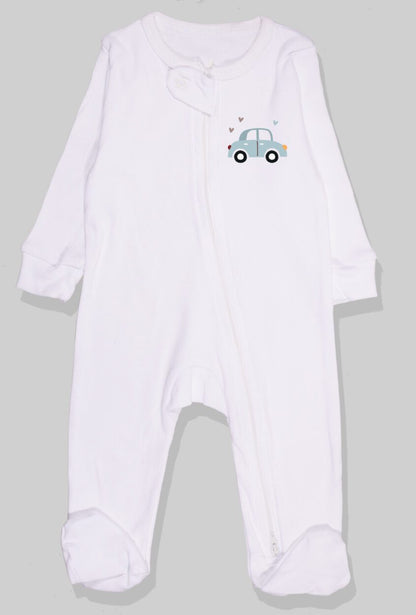 Set of 5 - Double-Zip Flannel Zipsuits | Lion | Hippo | Car | Polar Bear | Penguin (0-12 Months)