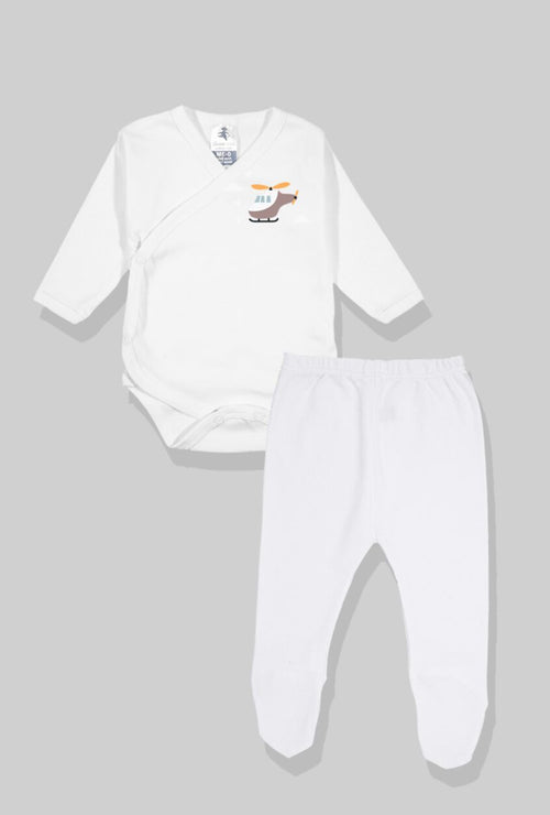 Envelope Bodysuit & Footie Set Jersey/Flannel - White - Helicopter (0-3M)