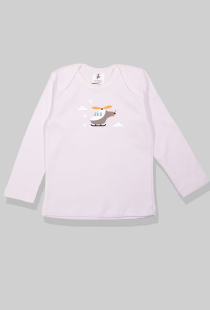 Long Sleeve Flannel Sleepsuit - Helicopter - White (1-2.5 Years)