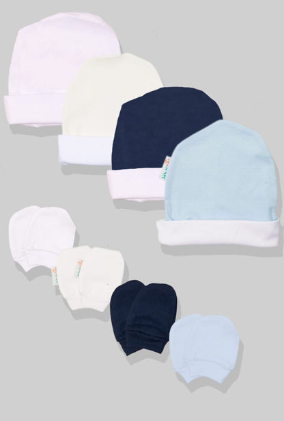 4-Pack Hat & Mittens Sets | Light Blue | Blue | Cream | White (0-1Y)