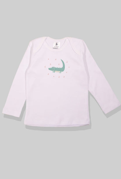 Long Sleeve Flannel Sleepsuit - Crocodile - White (1-2.5 Years)