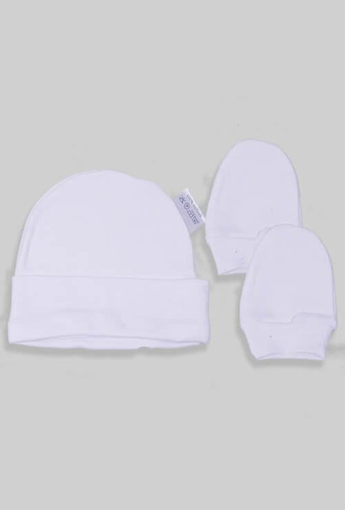 Baby Hat & Mittens - White