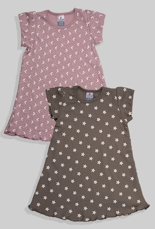Set of 2 - Short Sleeve Nightgowns - Stars Triangles (1-5 Years)