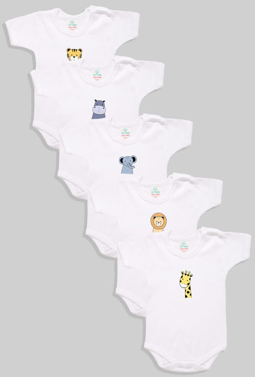 Bodysuits - Short Sleeve - Set of 5 with Animal Print | Unisex Fit | Up to 2.5 Years