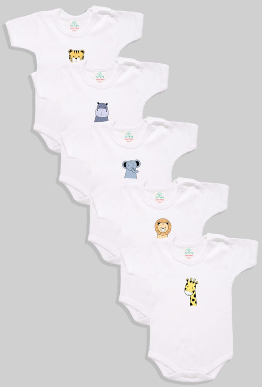 Bodysuits - Short Sleeve - Set of 5 with Animal Print | Unisex Fit | Up to 2.5 Years