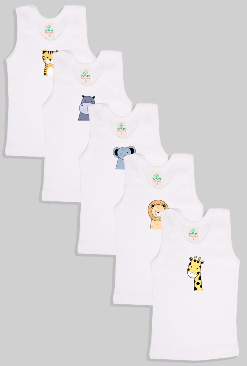 Grandpa-Style Tanks - Set of 5 Animal Print | Unisex Fit | Up to 6 Years