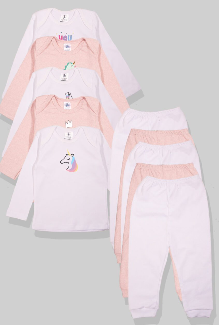Set of 5 - Long Sleeve Flannel Sleepsuits - Unicorn | Winking Cat | Roller Blades | Unicorn | Love (1-2.5 Years)