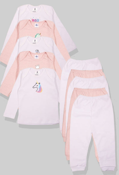 Set of 5 - Long Sleeve Flannel Sleepsuits - Unicorn | Winking Cat | Roller Blades | Unicorn | Love (1-2.5 Years)