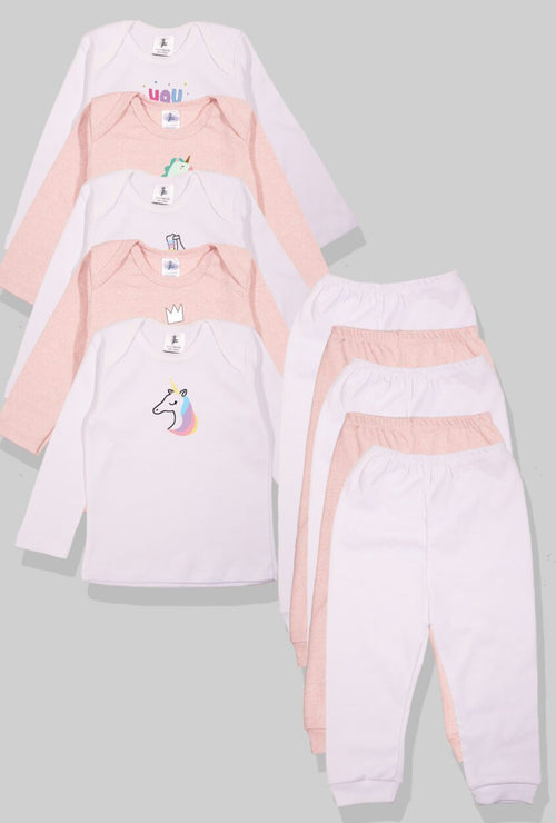 Set of 5 - Long Sleeve Flannel Sleepsuits - Unicorn | Winking Cat | Roller Blades | Unicorn | Love (1-2.5 Years)