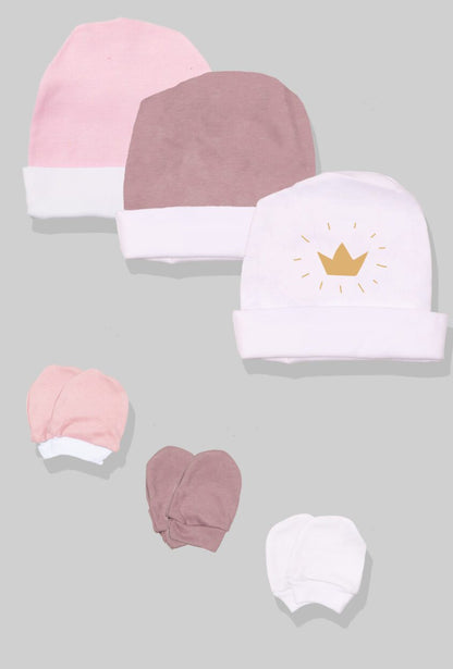 3-Pack Hat & Mittens Sets | Crown | Plain Purple | Plain Pink (0-1Y)