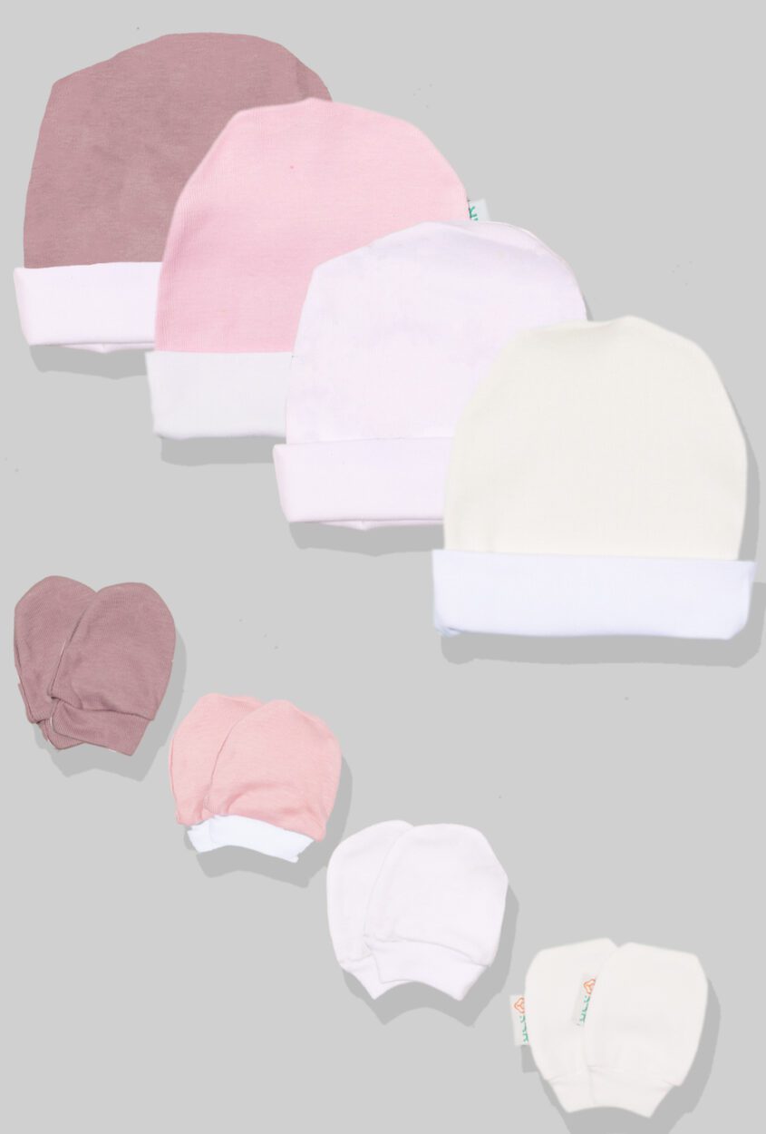 4-Pack Hat & Mittens Sets | Cream | White | Pink | Purple (0-1Y)